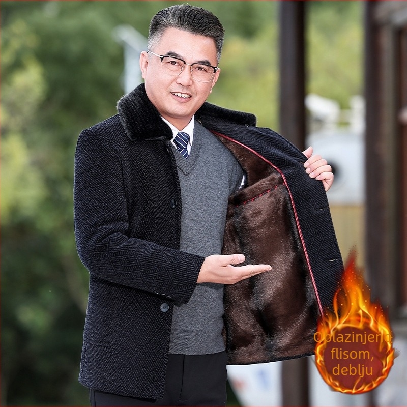 Muška vunena debela jakna s reverom, zimska sezona, minimalistički poslovni casual stil
