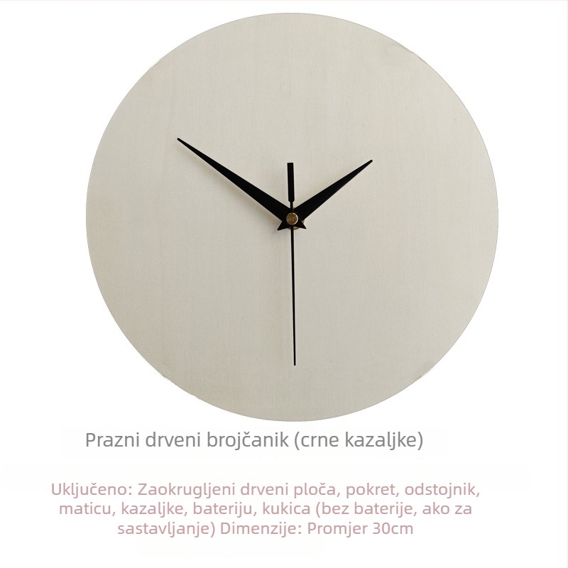 Ručno izrađeni okrugli zidni sat s praznim brojčanikom, drveno kućište, metalni brojčanik, napajanje baterijom, jednostrana, moderan DIY grafiti dizajn