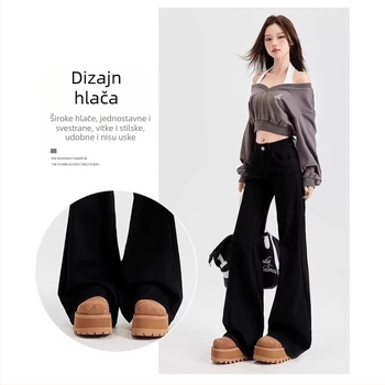 Ženske traperice od denima s visokim strukom i bootcut krojem, podstavljene fleeceom, široke nogavice, srednje debljine