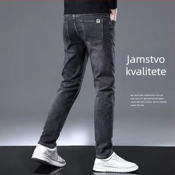 Muške traperice od denima, slobodnog ravnog kroja, pamuk, srednji pojas, zatvarač, duljina 9/10