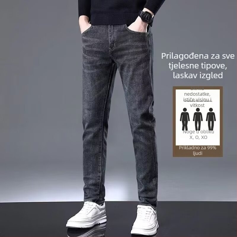 Muške traperice od denima, slobodnog ravnog kroja, pamuk, srednji pojas, zatvarač, duljina 9/10