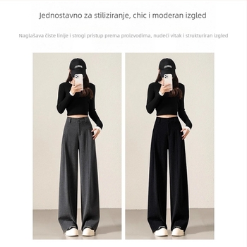 Ženske casual hlače s visokim strukom, ravni kroj, opušteni stil, mješavina poliestera i viskoze, mikroelastičnost