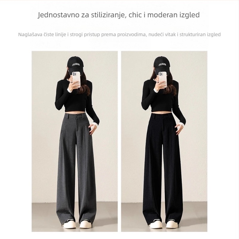 Ženske casual hlače s visokim strukom, ravni kroj, opušteni stil, mješavina poliestera i viskoze, mikroelastičnost