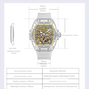Muški sat sa skeletiziranim brojčanikom, automatni Seagull mehanizam, vodootporan do 30 m, proziran stražnji poklopac