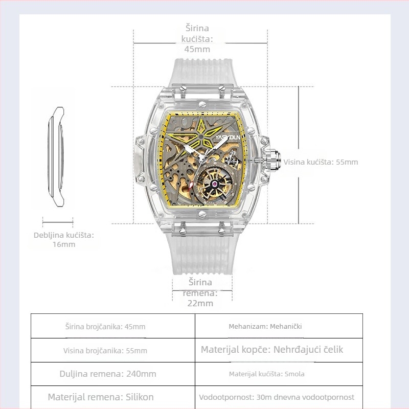 Muški sat sa skeletiziranim brojčanikom, automatni Seagull mehanizam, vodootporan do 30 m, proziran stražnji poklopac