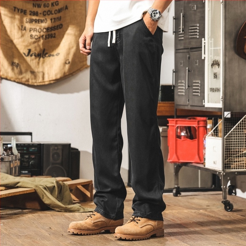 Muške traperice Lyocell Ice-Silk, ravnog kroja, opuštena silueta, srednji pojas, zatvarač