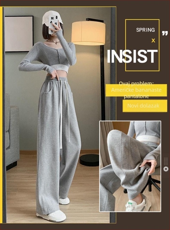 Ženske široke hlače s visokim strukom, straight fit, casual, pamuk mešavina, jesen 2025