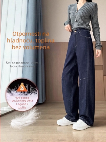 Ženske hlače s downom za zimu, debele, ravni kroj, visoki struk, punilo od bijelog patka downa 80–90%