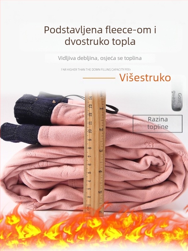 Ženske hlače s downom za zimu, debele, ravni kroj, visoki struk, punilo od bijelog patka downa 80–90%