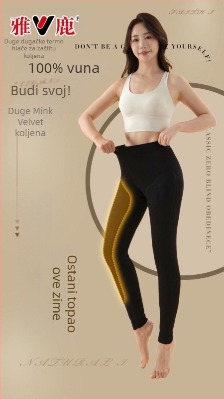 Termalne hlače s jastučićima za koljena, visokim strukom, dvostruki sloj, ekstra debeli materijal od viskoze s velurom podstavom