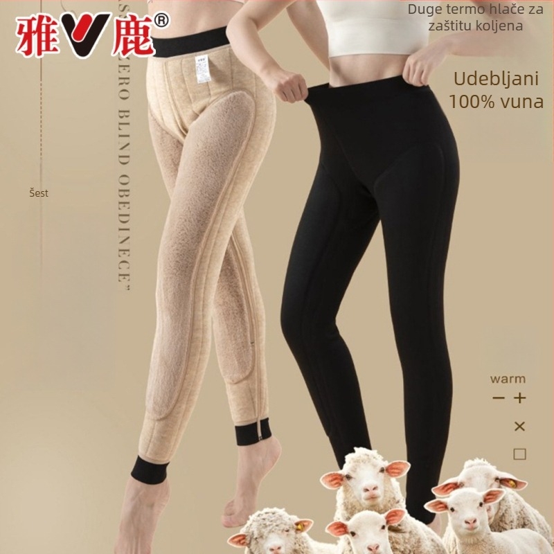 Termalne hlače s jastučićima za koljena, visokim strukom, dvostruki sloj, ekstra debeli materijal od viskoze s velurom podstavom