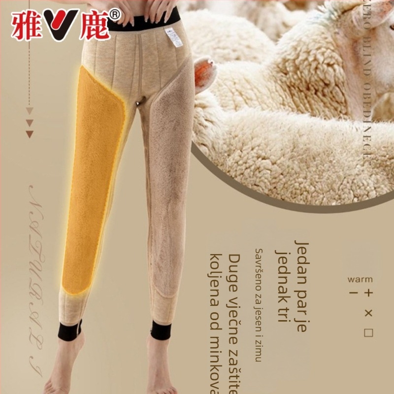 Termalne hlače s jastučićima za koljena, visokim strukom, dvostruki sloj, ekstra debeli materijal od viskoze s velurom podstavom