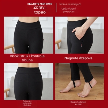 Ženske zimske hlače s visokim strukom, ultra debeli, 3D uzorak, uski kroj Slim Fit, pencil stil, mješavina poliestera i svile dudovine