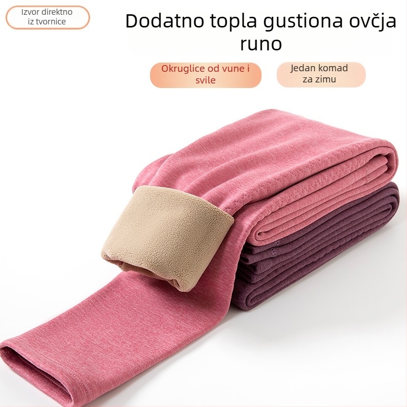Termalne ženske hlače s visokim strukom i baršunastom podstavom, dvostruki sloj, Lambskin tkanina, 351–400 g/m² (Visoki struk; Baršunasta podstava; Dvostruki sloj; Lambskin tkanina; 351–400 g/m²)