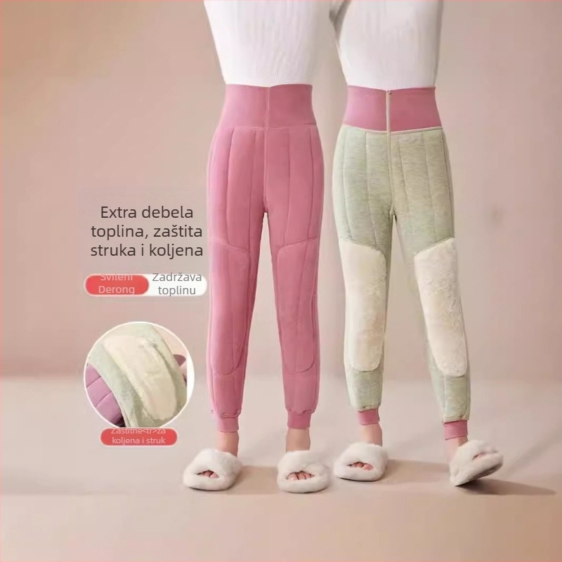 Dječje tople pamuk hlače s flis unutrašnjim slojem — 78% pamuk, visok pojas, zima, za djevojčice 3–8 godina