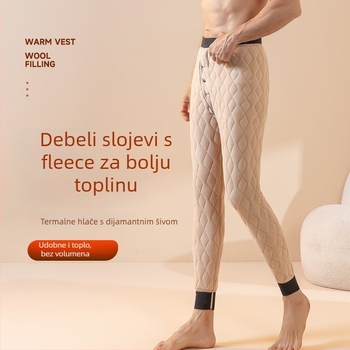 Muške vunene tople hlače s flis podstavom, visoki pojas, tri sloja, izuzetno debeli