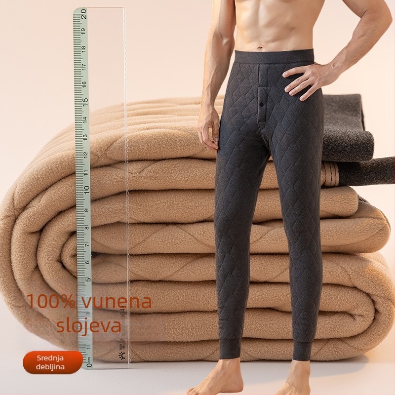 Muške vunene tople hlače s flis podstavom, visoki pojas, tri sloja, izuzetno debeli