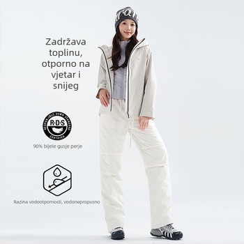 Ženske zimske hlače s perjem, ravni kroj, visokim strukom, napunjene 80–90% perjem patke, glavni materijal poliester 95%+ (Zimski model 2025)