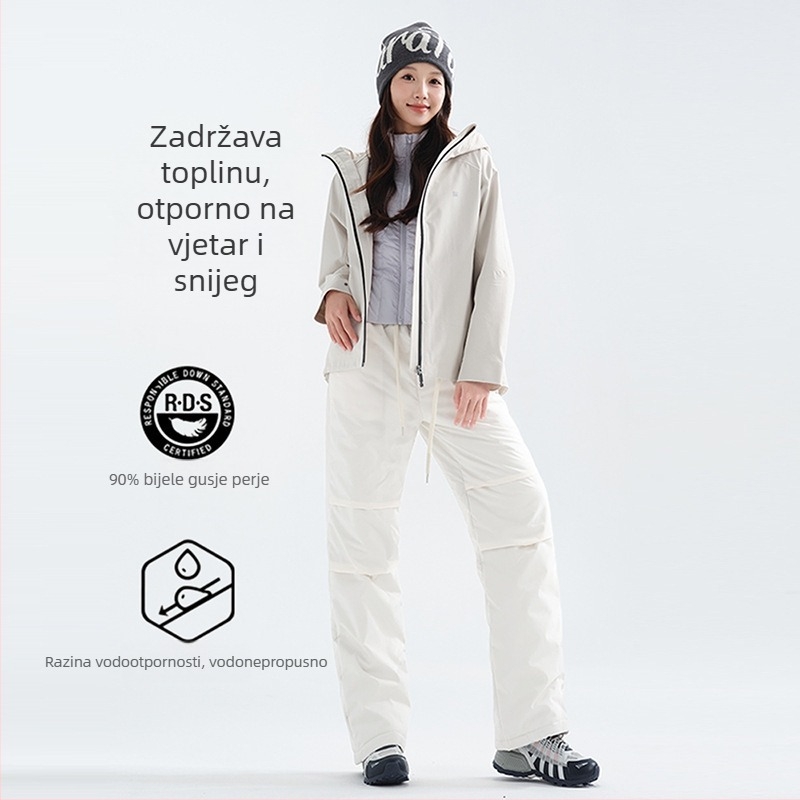 Ženske zimske hlače s perjem, ravni kroj, visokim strukom, napunjene 80–90% perjem patke, glavni materijal poliester 95%+ (Zimski model 2025)