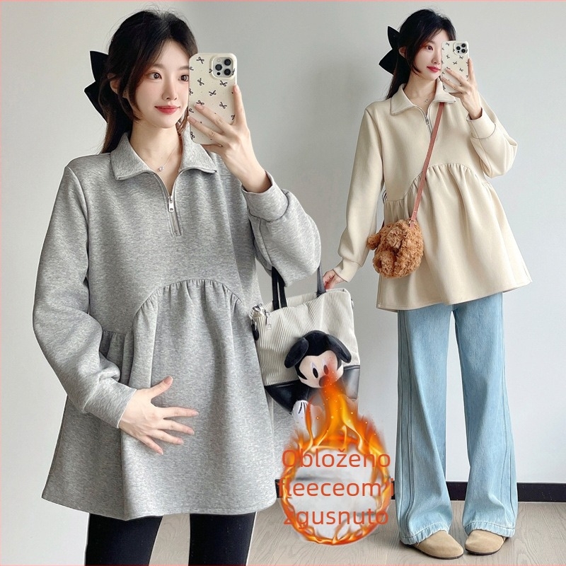 Set za trudnice: bluza Baby-Doll i cropped hlače, proljeće-jesen, jednobojni uzorak, rukavi latice, akril 95%+