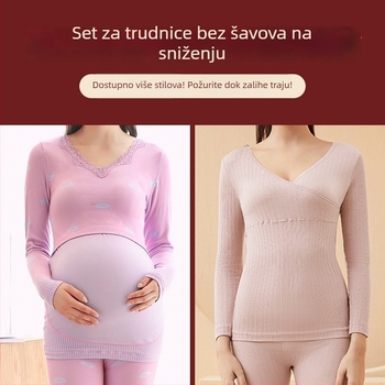 Trudnički set s otvorom za dojenje, dugi rukav, toplo kućno odijelo za jesen-zimu, japansko-korejski stil