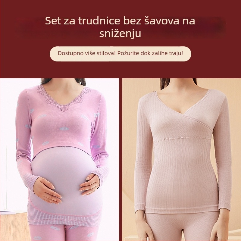 Trudnički set s otvorom za dojenje, dugi rukav, toplo kućno odijelo za jesen-zimu, japansko-korejski stil