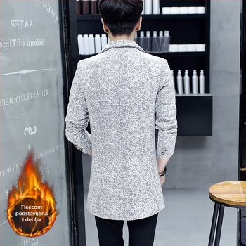 Muški trench kaput srednje duljine, slim fit, jednostruko kopčanje, ovratnik u stilu sakoa, smjesa poliestera