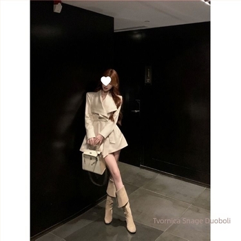 Ženski chenille windbreaker kardigan s kaišem u struku, srednja duljina, poluotvoren ovratnik, trake