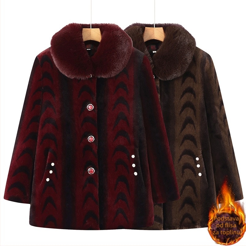 Ženski zimski kaput od imitacijskog mink velura, poliester >95%, zima 2025, elegantan gradski stil