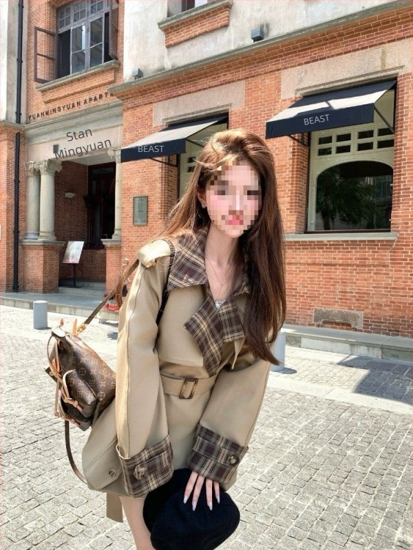 Ženski windbreaker u jesenskom retro stilu s labavim krojem, patchwork i 3D uzorak, A-silueta, poliester materijal