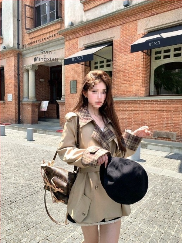 Ženski windbreaker u jesenskom retro stilu s labavim krojem, patchwork i 3D uzorak, A-silueta, poliester materijal