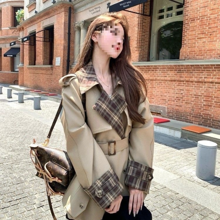 Ženski windbreaker u jesenskom retro stilu s labavim krojem, patchwork i 3D uzorak, A-silueta, poliester materijal