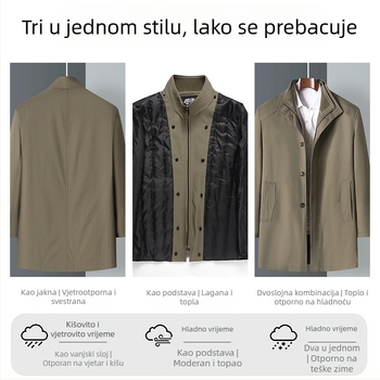 Muški pamučni kaput srednje duljine, podstava od najlona, zatvarač, debela tkanina, uski kroj