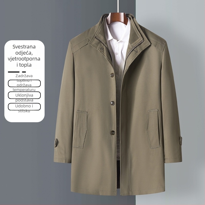 Muški pamučni kaput srednje duljine, podstava od najlona, zatvarač, debela tkanina, uski kroj