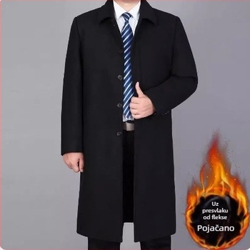 Muški vuneni kaput, debeli, uski kroj, jednostruko kopčanje, rever kragna