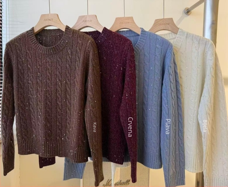 Pulover od 100% ovčje vune, debeo pletenje, ležeran kroj, okrugli ovratnik, kabel pleten s motivom uvijenog cvijeta, dugi rukav, minimalistički japansko-korejski ležerni stil