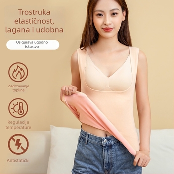 Ženski termalni prsluk s potporom prsima, fleece podstava, dvostruki sloj, katijon poliester, izuzetno debela 351–400 g/m2, izrez U oblika
