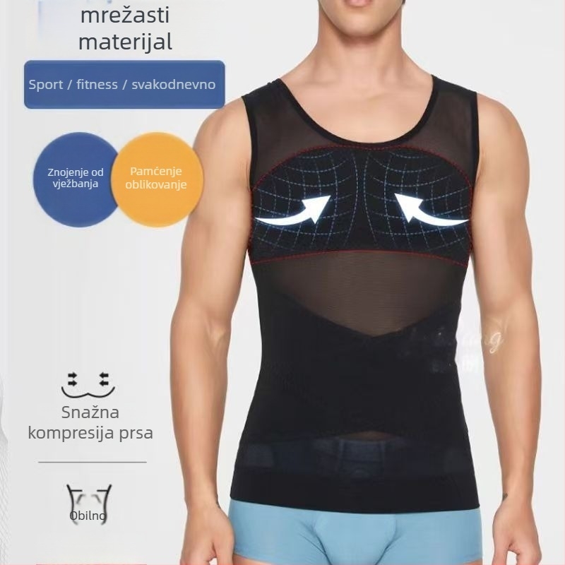 Muški sportski prsluk od prozračnog poliester-elastan materijala, uskog kroja, perforirani dizajn