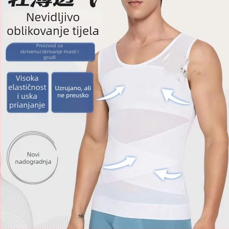 Muški sportski prsluk od prozračnog poliester-elastan materijala, uskog kroja, perforirani dizajn