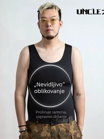 Muški prsluk za oblikovanje trbuha i prsnog koša, treće generacije, uski kroj, sportski prsluk (Materijal: najlon; Sadržaj: 80%; Vzor: jednobojan; Debljina: tanak)