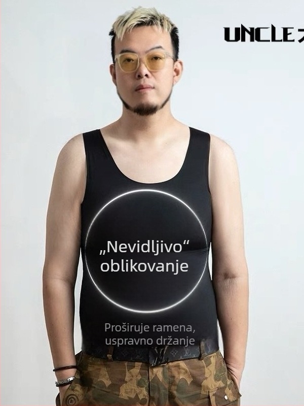 Muški prsluk za oblikovanje trbuha i prsnog koša, treće generacije, uski kroj, sportski prsluk (Materijal: najlon; Sadržaj: 80%; Vzor: jednobojan; Debljina: tanak)