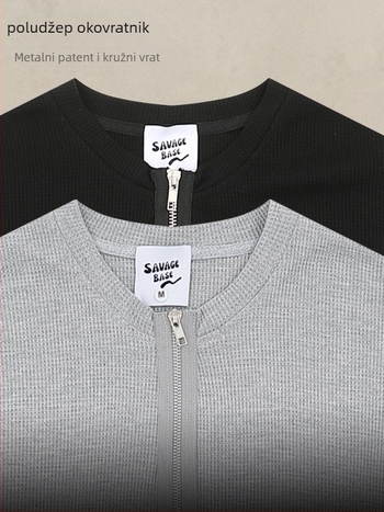 Majica bez rukava s vafl teksturom, blag kroj, poluzip, 65% poliester, Ljeto 2025