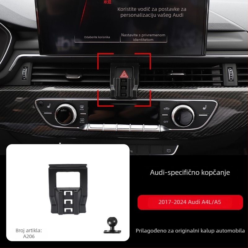 Držač za telefon za Audi instrument ploču sa snap-on bazom, kompatibilan s A3/A4L/A5/A6LL i Q2/Q3/Q5L/Q7