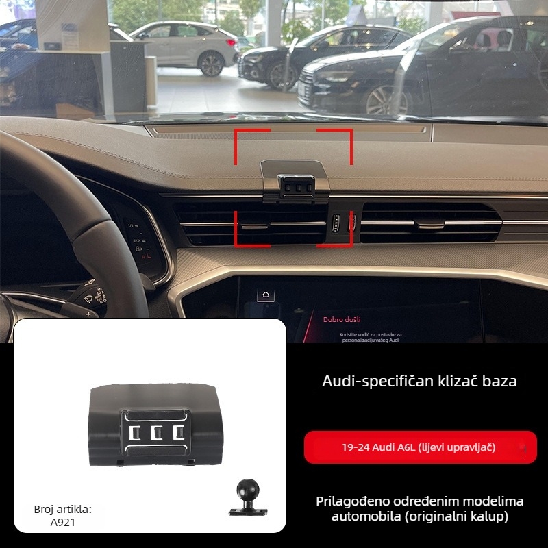 Držač za telefon za Audi instrument ploču sa snap-on bazom, kompatibilan s A3/A4L/A5/A6LL i Q2/Q3/Q5L/Q7