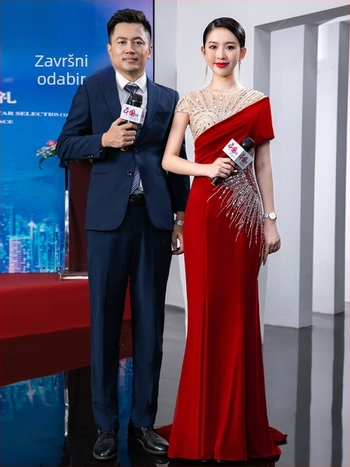 Formalna večernja haljina s otvorenim ramenima (off-shoulder), A-linija kroja, duga suknja, poliester