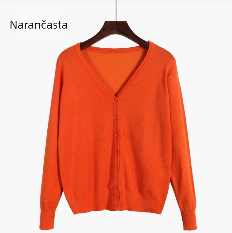 Kardigan džemper, korejskog stila, V izrez, dugi rukavi, smjesa viskoze i merceriziranog pamuka