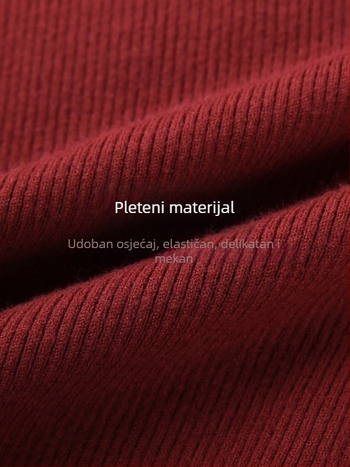 Ženski pleteni džemper s dugim rukavima i kosim ovratnikom — materijal: poliester; udio poliestera 30–50%; srednja debljina; regularna duljina 50–65 cm