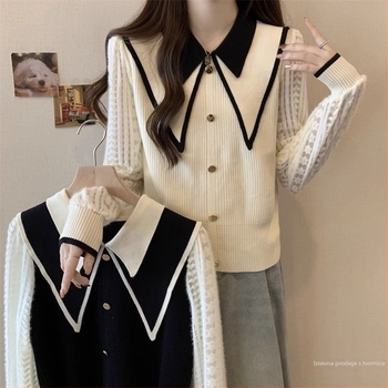 Ženska chenille majica s doll collar ovratnikom, s spandexom, princess rukavi, proljeće 2025 izlazi