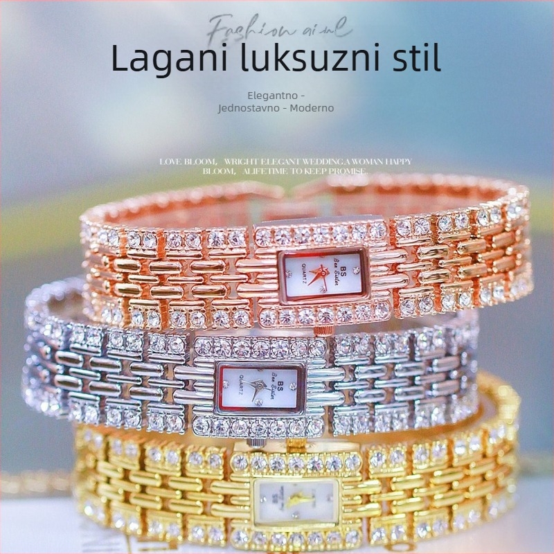 BS Bee Sister ženski sat s originálnim kvarcnim mehanizmom, pravokutni brojčanik 17×23 mm, vodootpornost 30 m, kućište i narukvica od legure, kristali