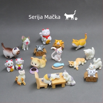 Mačja figurica od smole, stolna dekoracija s mini krajolikom u karikaturalnom stilu; materijal: smola; kategorija: crtani film; stil: kineski stil
